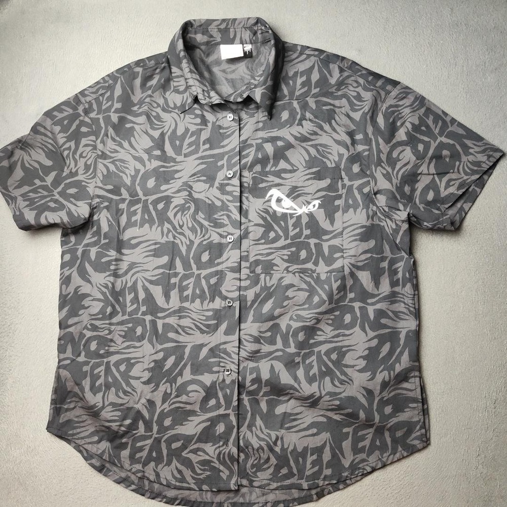 No Fear H&M Shirt Mens XS Gray Black Short Sleeve Button Down Skate Streetwear